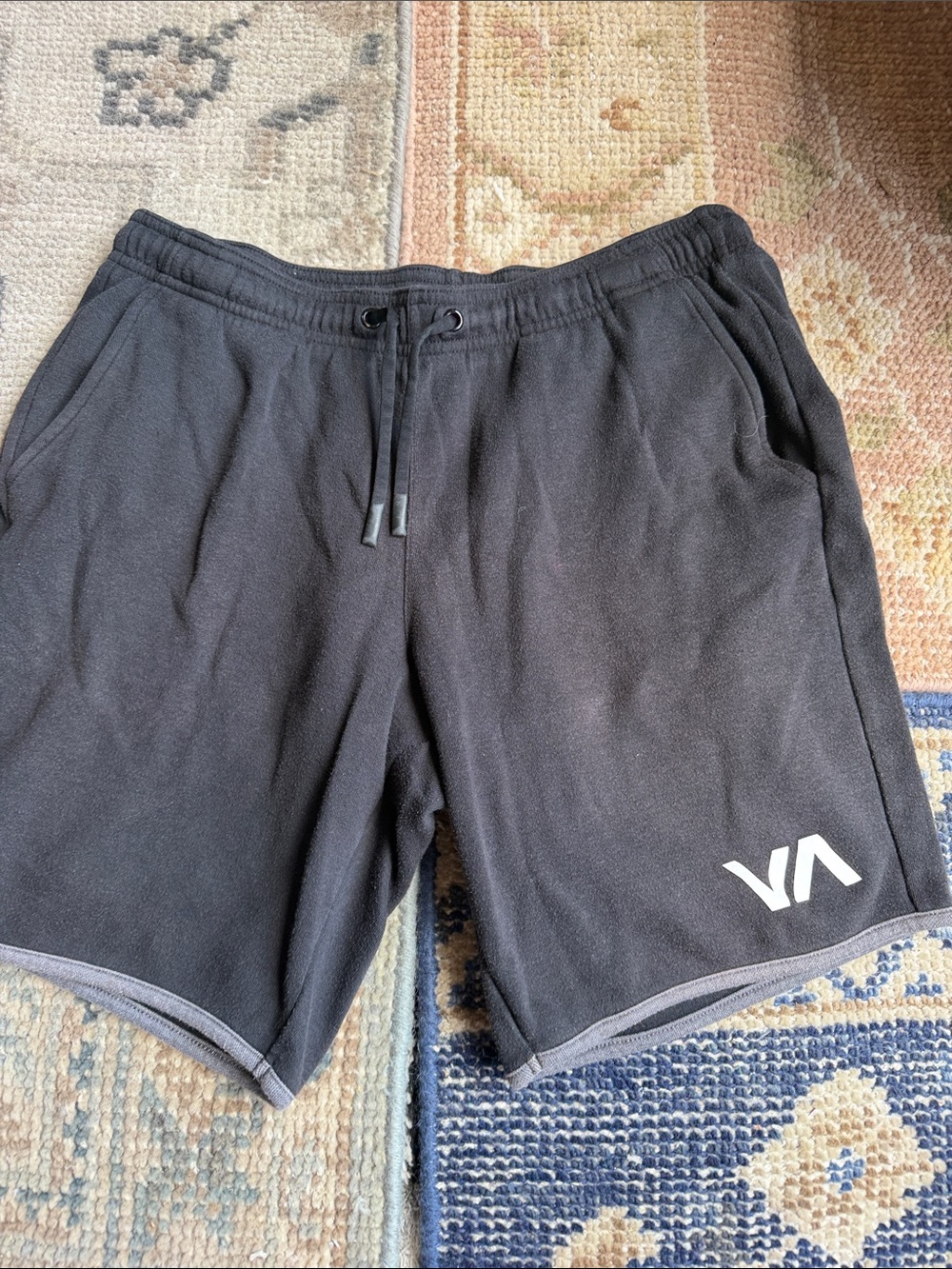 RVCA Men's Athletic Shorts in Black with White VA Logo